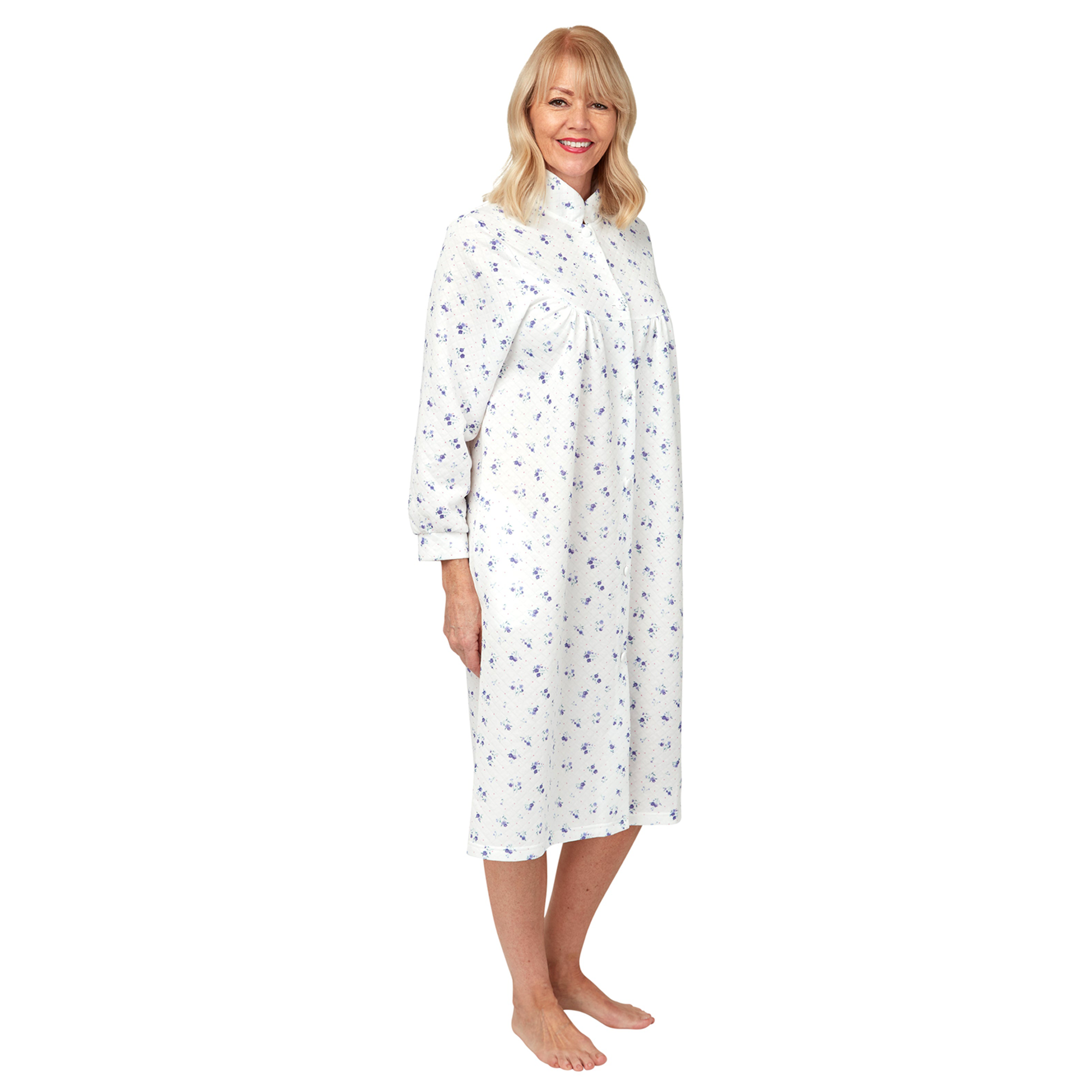 Marlon Lightweight Mock Quilt Button Front Floral Dressing Gown