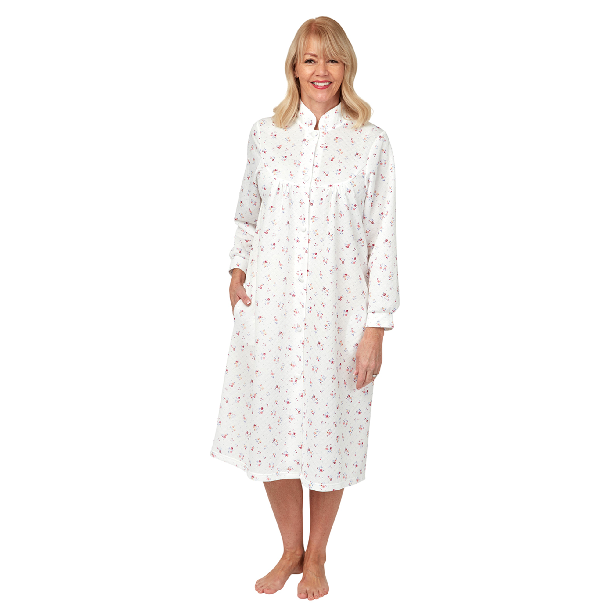 Marlon Lightweight Mock Quilt Button Front Floral Dressing Gown