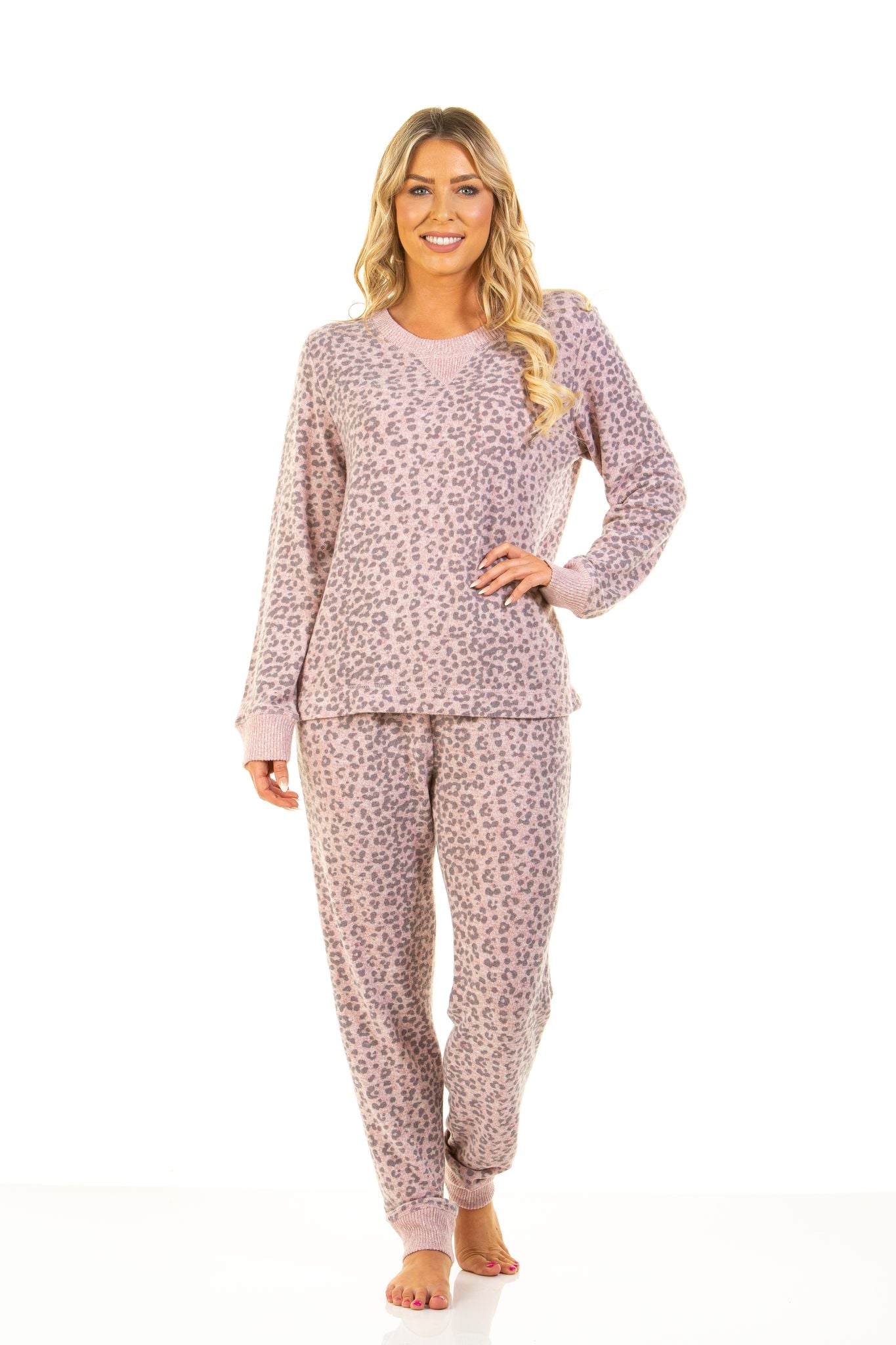 SALE Soft Touch Cloud Knit Leopard Print Lounger Pyjamas