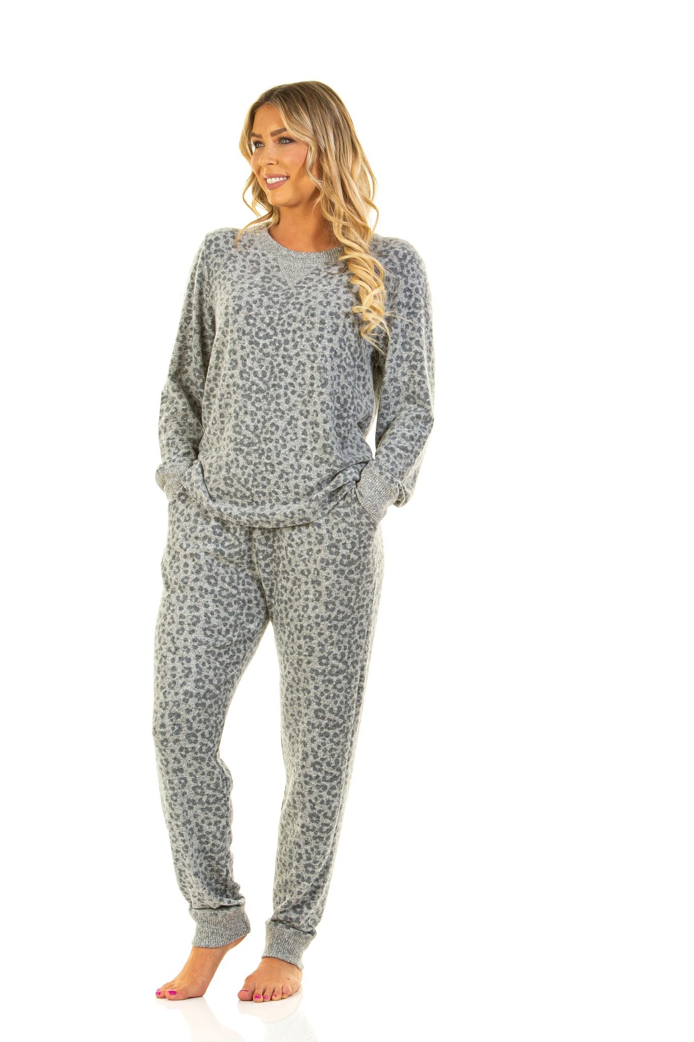 SALE Soft Touch Cloud Knit Leopard Print Lounger Pyjamas