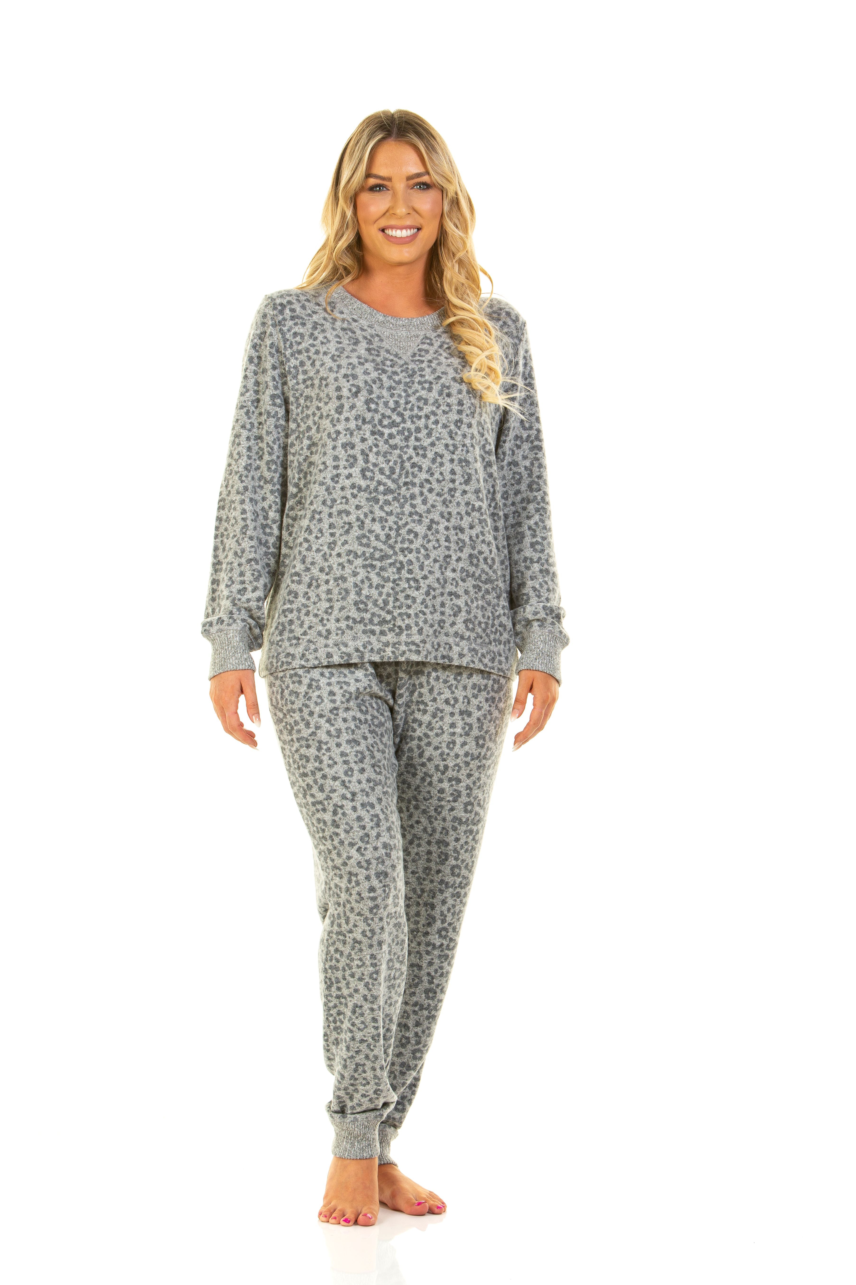 SALE Soft Touch Cloud Knit Leopard Print Lounger Pyjamas