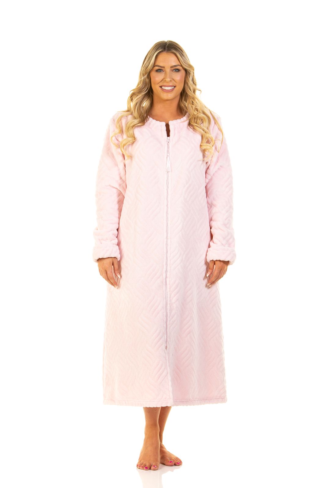 Luxury Embossed Tulip Pattern Zip Front Dressing Gown