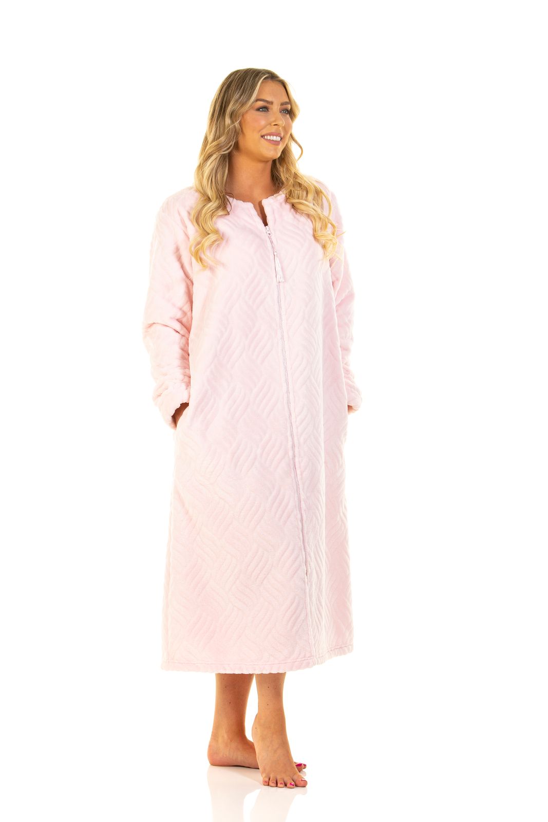 Luxury Embossed Tulip Pattern Zip Front Dressing Gown