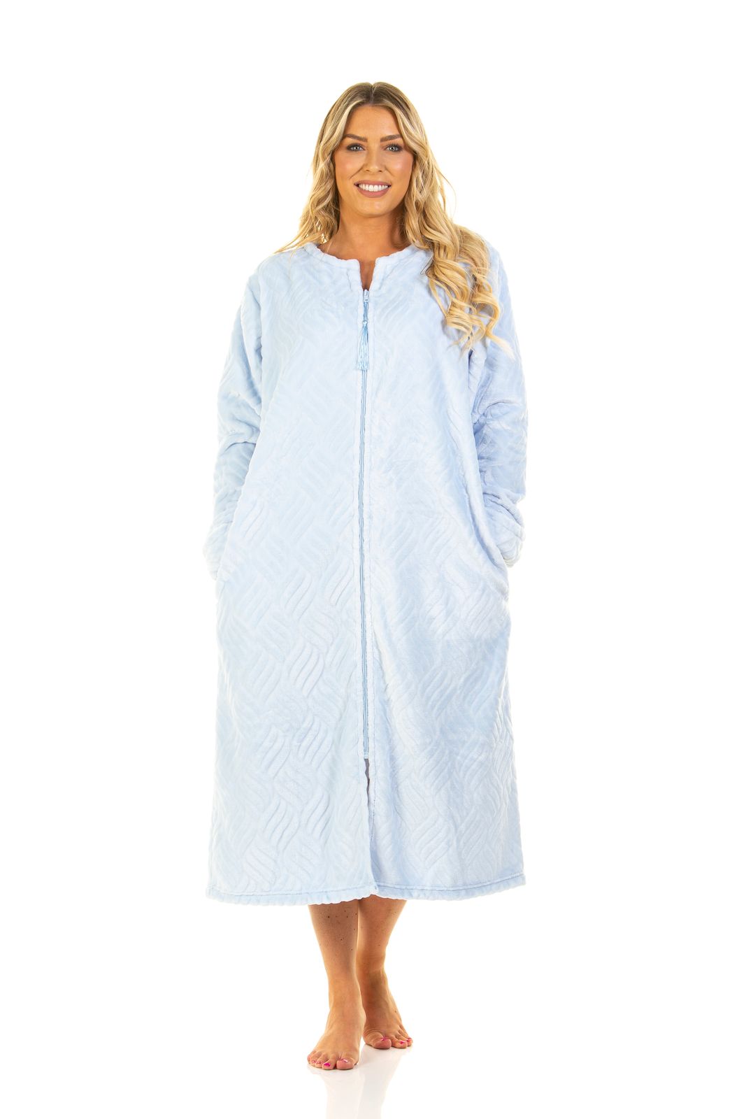 Luxury Embossed Tulip Pattern Zip Front Dressing Gown