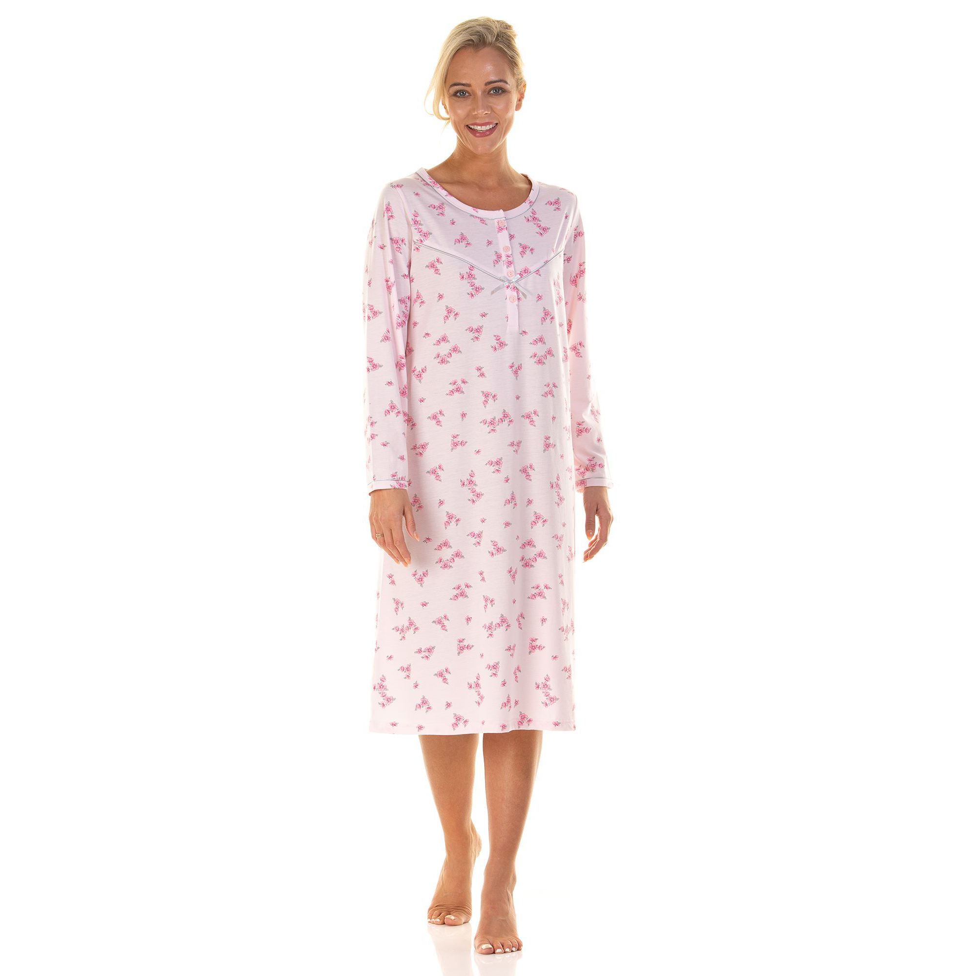 Long Sleeve Combed Cotton Floral Nightdress