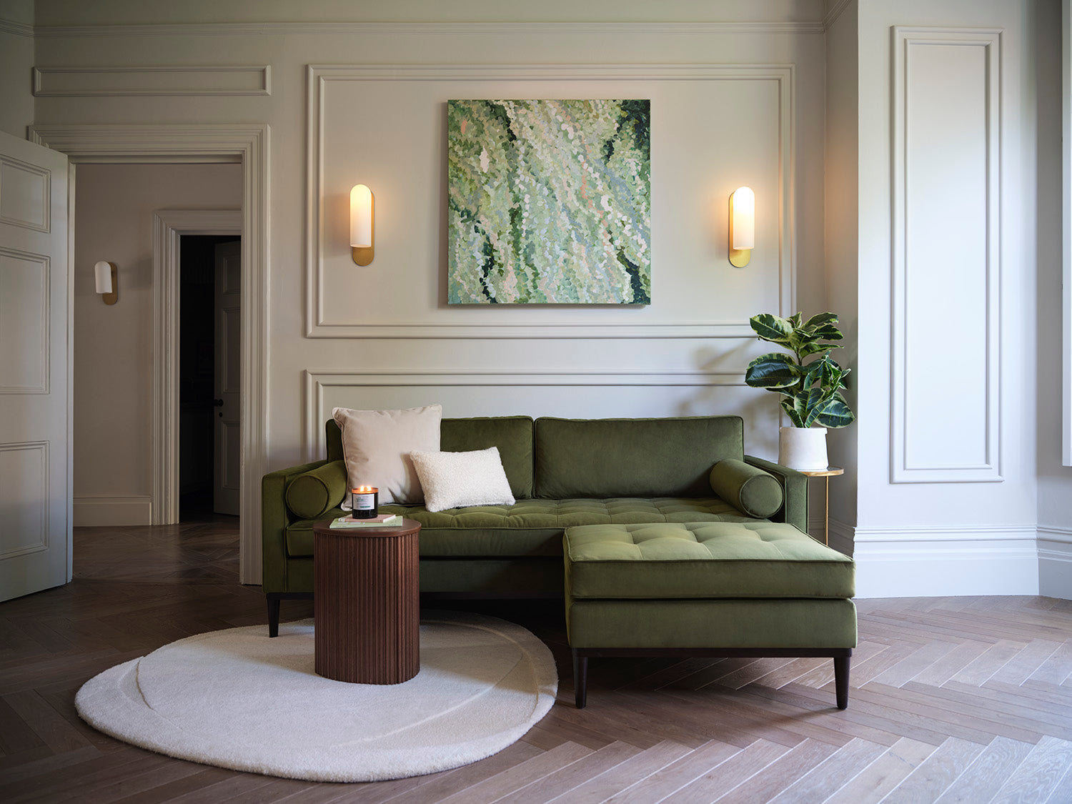 Neutral green chaise sofa