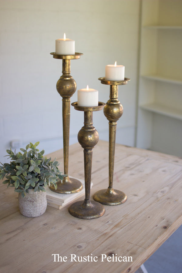 Sale-Rustic-Farmhouse-Brass Candleholders-Home Decor-Home Goods