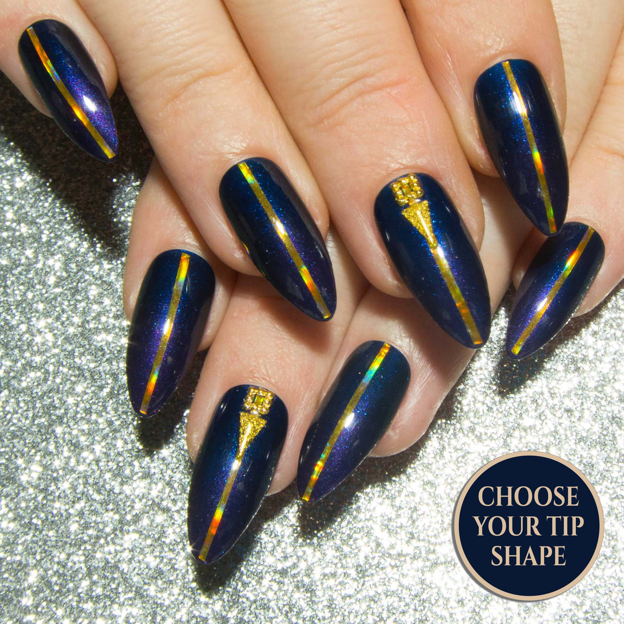Mayfair Navy Purple Ombre With Gold Deco All Tip Shapes