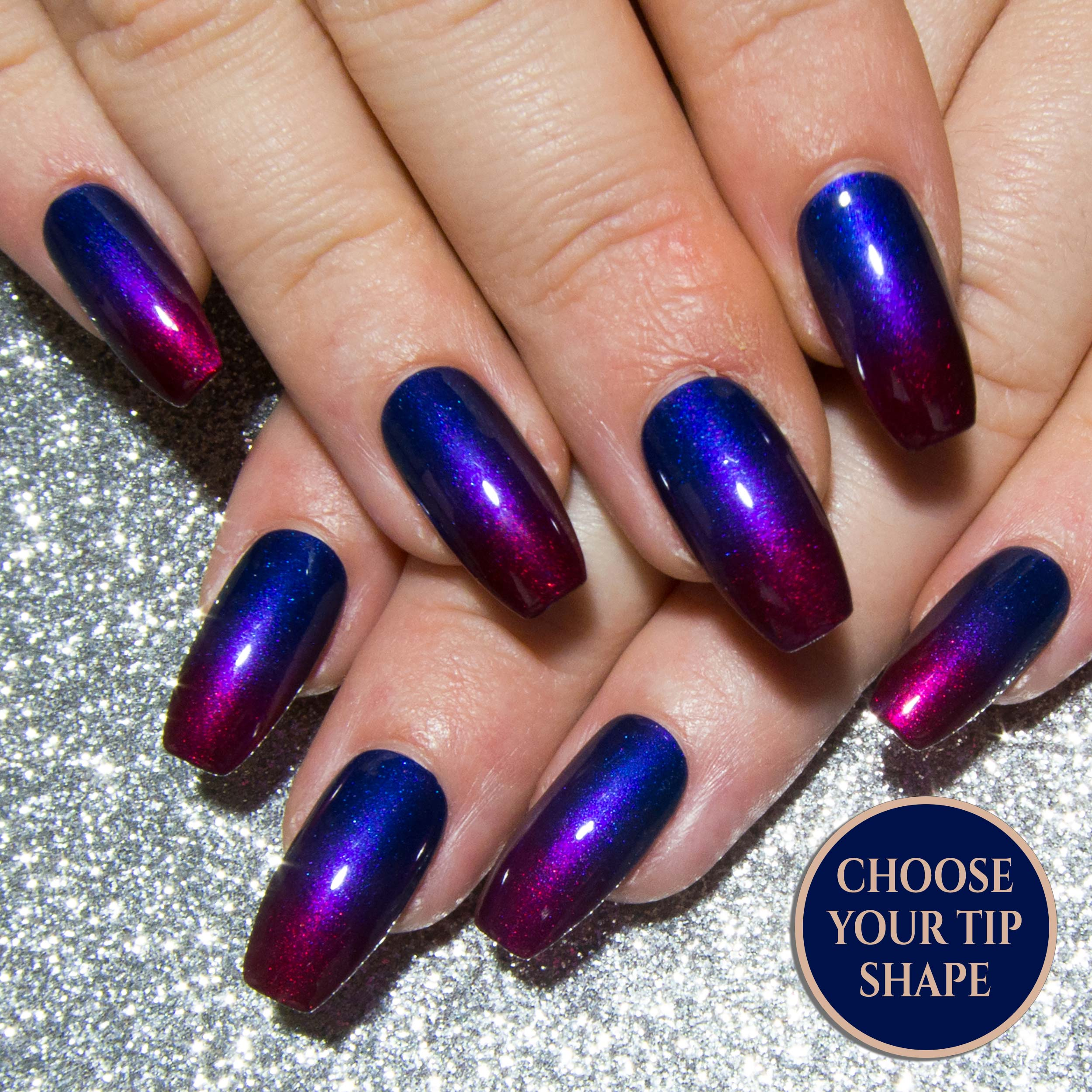 Simply Primary Blue Purple Red Ombre Fake Nails All Tip Shapes