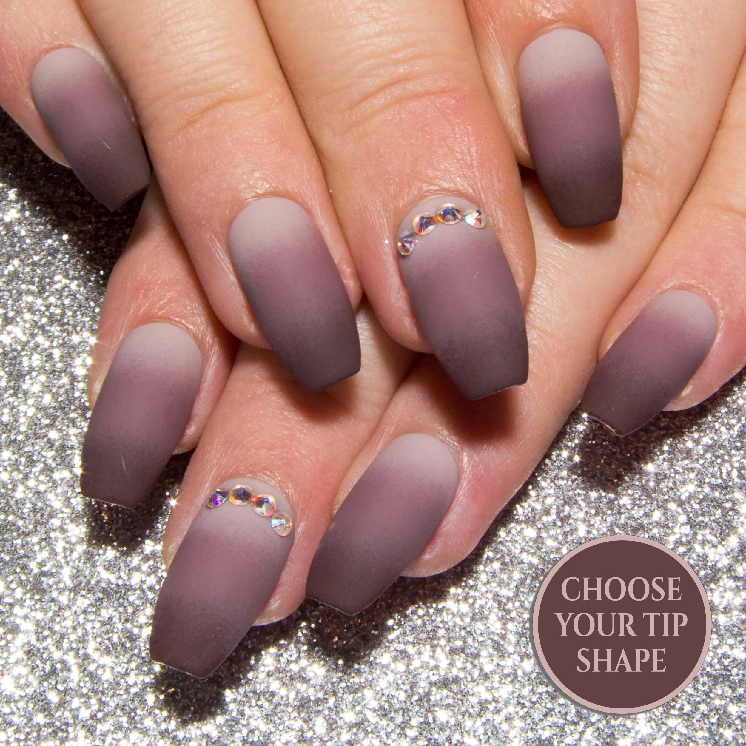 Nudist Matte Or Gloss Neutral Ombre Nails With Ab Swarovski Crystals
