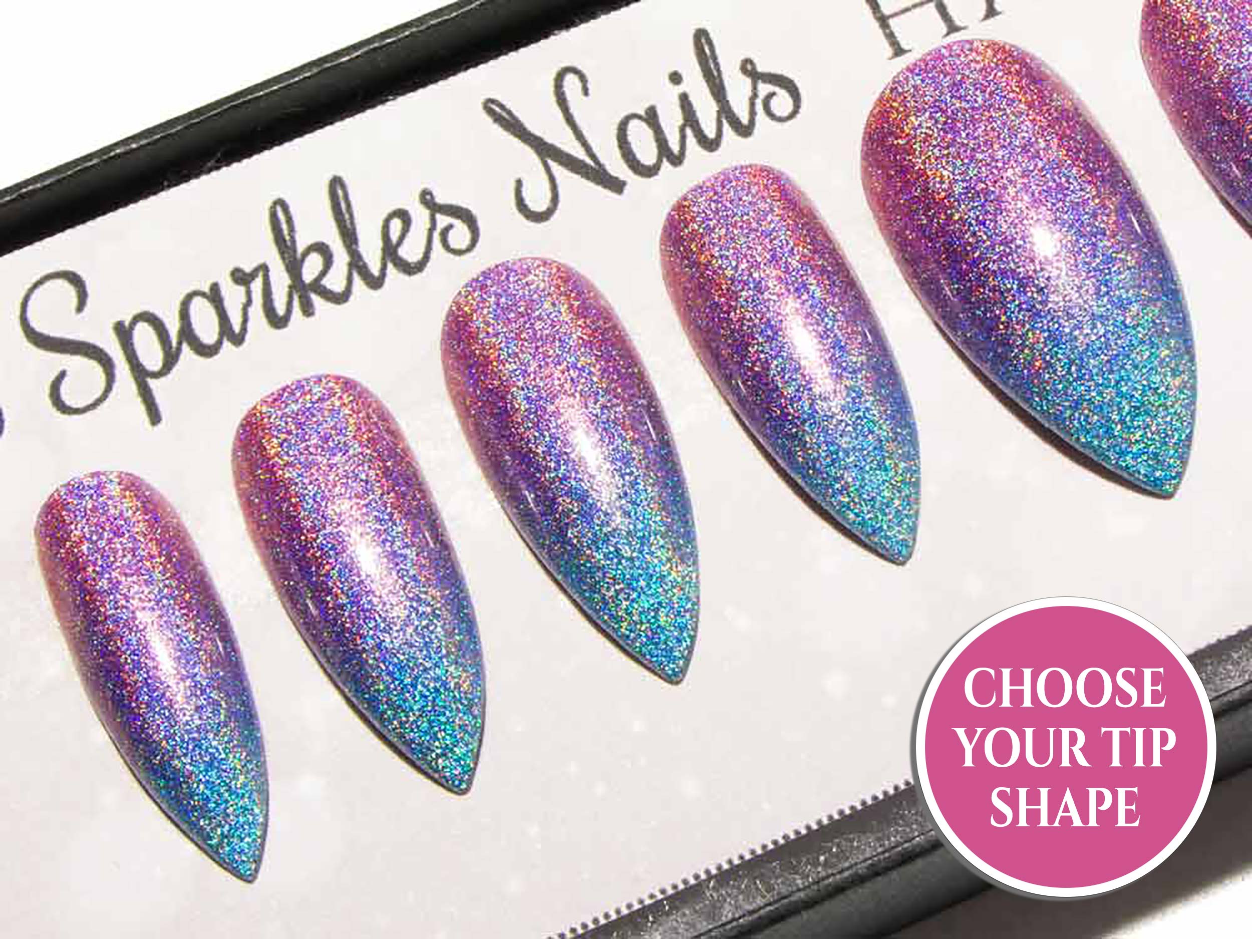 Cotton Candy Pink Blue Purple Holographic Ombre Fake Nails