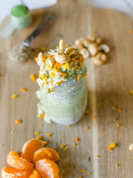 Vanilla Orange Zest Overnight Oats with Broccoli Powder