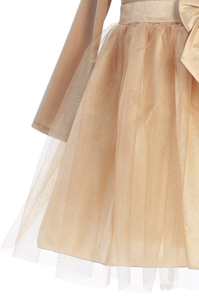 Girls Size 4T Gold Long Sleeve Velvet & Glitter Tulle Holiday Dress