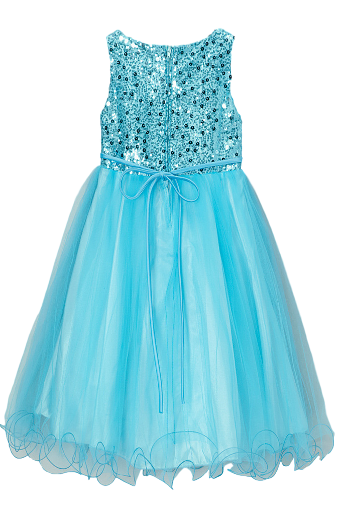 Girls Aqua Blue Sequin Party Dress w. Lettuce Tulle Hem 2T-14 – Rachel ...