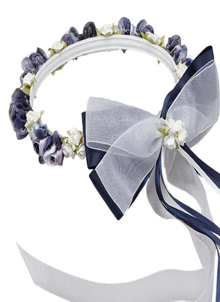 blue and white flower crown