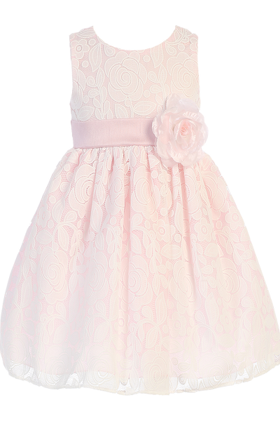Pink & White Floral Lace Girls Easter Dress with Shantung Sash 6M-10 ...