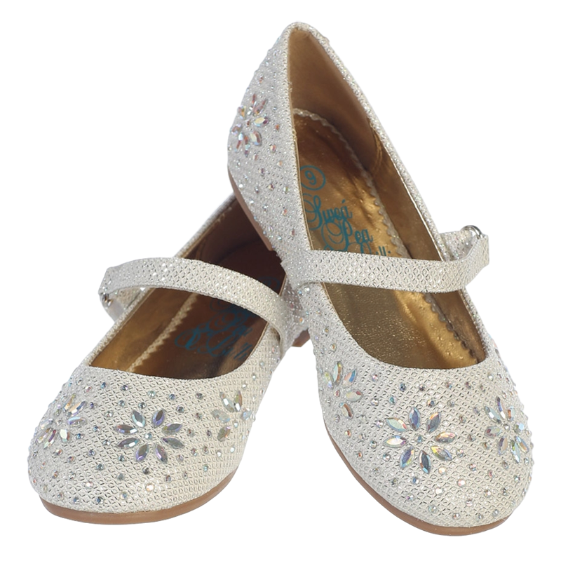 Ivory Glitter Girls Dress Shoes  with Iridescent Beading 