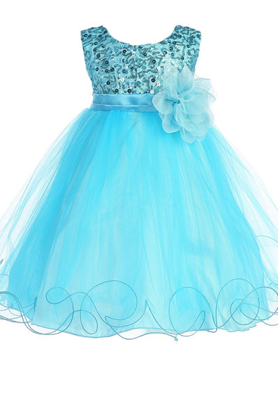 Baby Girls Aqua Blue Sequin Party Dress w. Lettuce Tulle Hem 3-24m ...