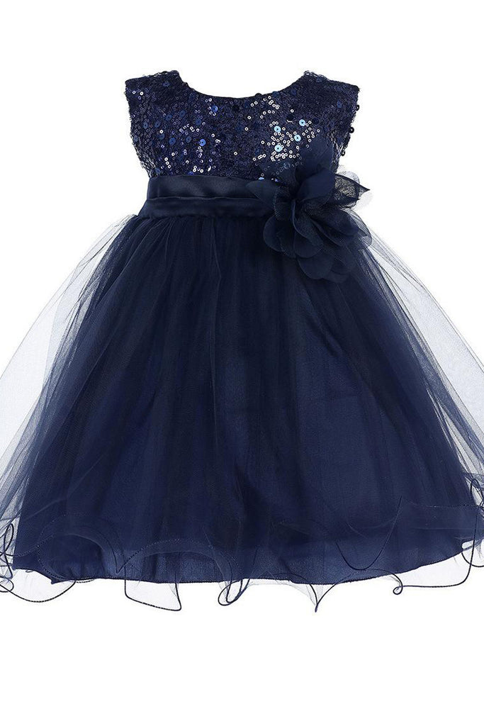 Baby Girls Navy Blue Sequin Party Dress w. Lettuce Tulle Hem 3-24m ...