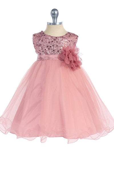 Baby Girls Rose Pink Sequin Party Dress w. Lettuce Tulle Hem 3-24m ...