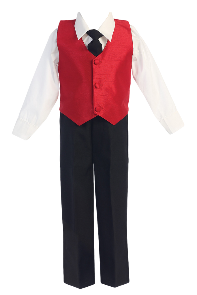 Red Poly Silk Vest & Black Pants Boys 4 Pc Outfit – Rachel's Promise