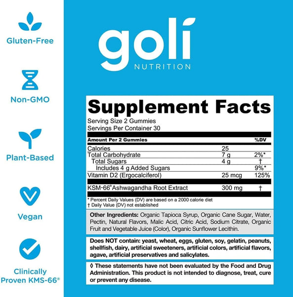 goli ashwagandha gummies ingredients and nutritional label