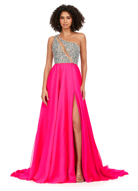 Ashley Lauren 11332 Chiffon Evening Prom Gown with Lace Bustier A