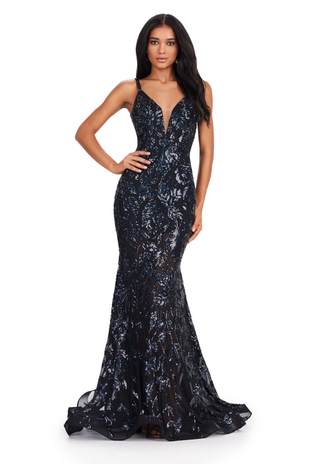 T252024 Leah - Dramatic Sequin Lace Mermaid Gown with Plunging Necklines  and Scalloped Cut-Out 103