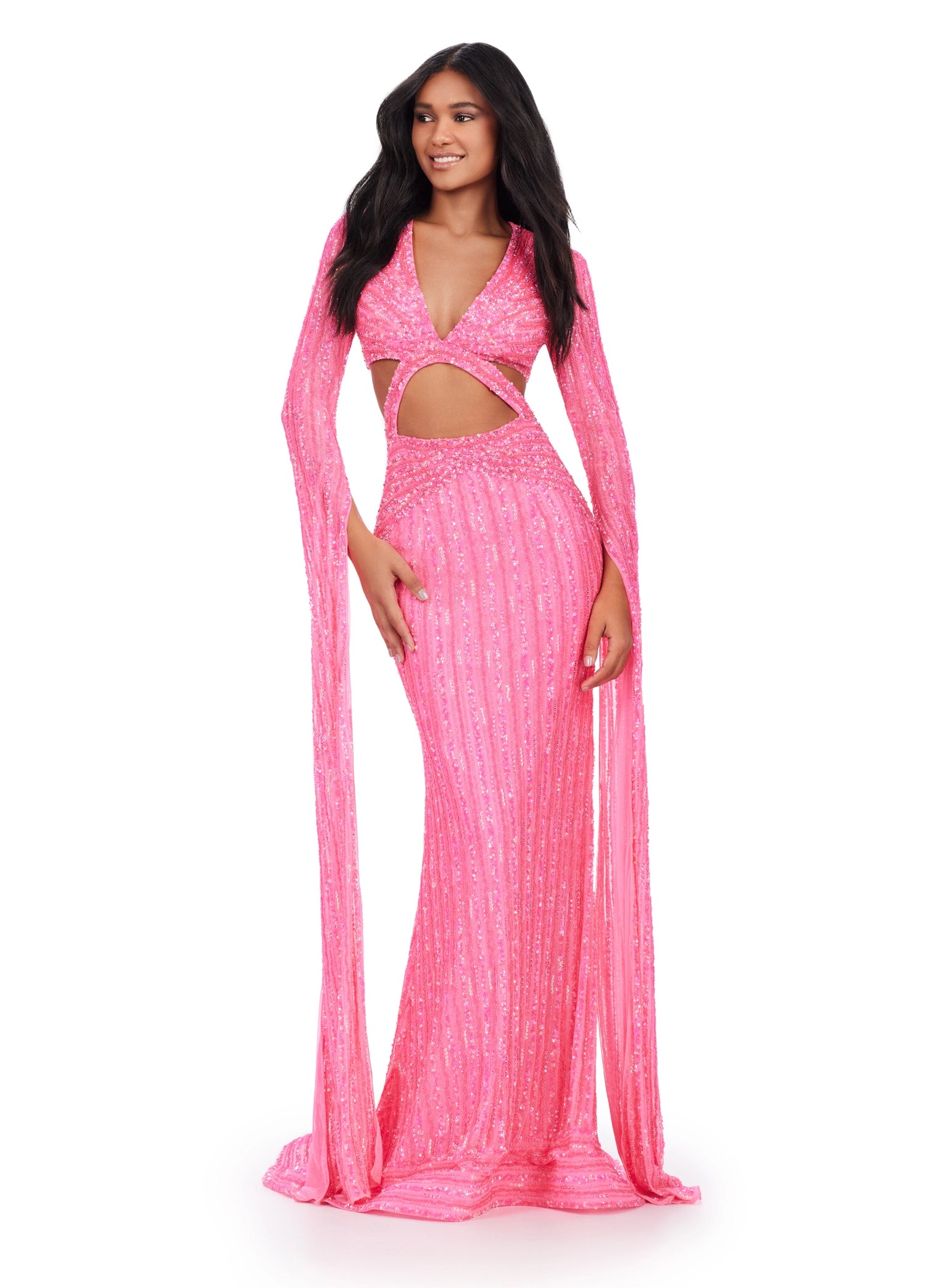 Amarra 88609 Shimmer Ballgown Sheer Lace Corset Backless Prom Dress Pockets  V Neck
