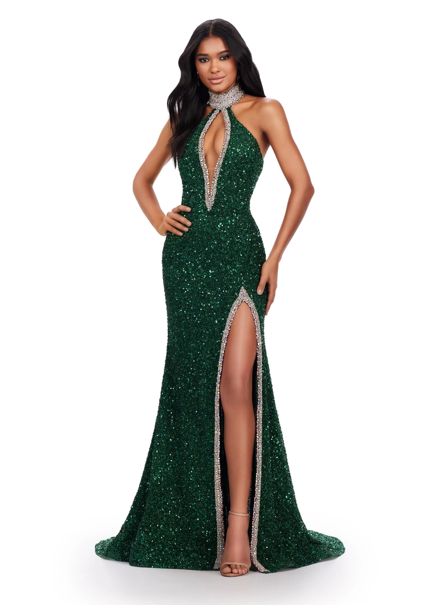 Johnathan Kayne 2695 Long fitted choker Side slit pageant dress formal –  Glass Slipper Formals