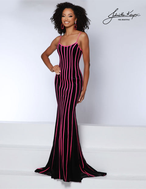 Johnathan Kayne 2845 Long Prom Dress Velvet Plunging Neckline Open Bac –  Glass Slipper Formals