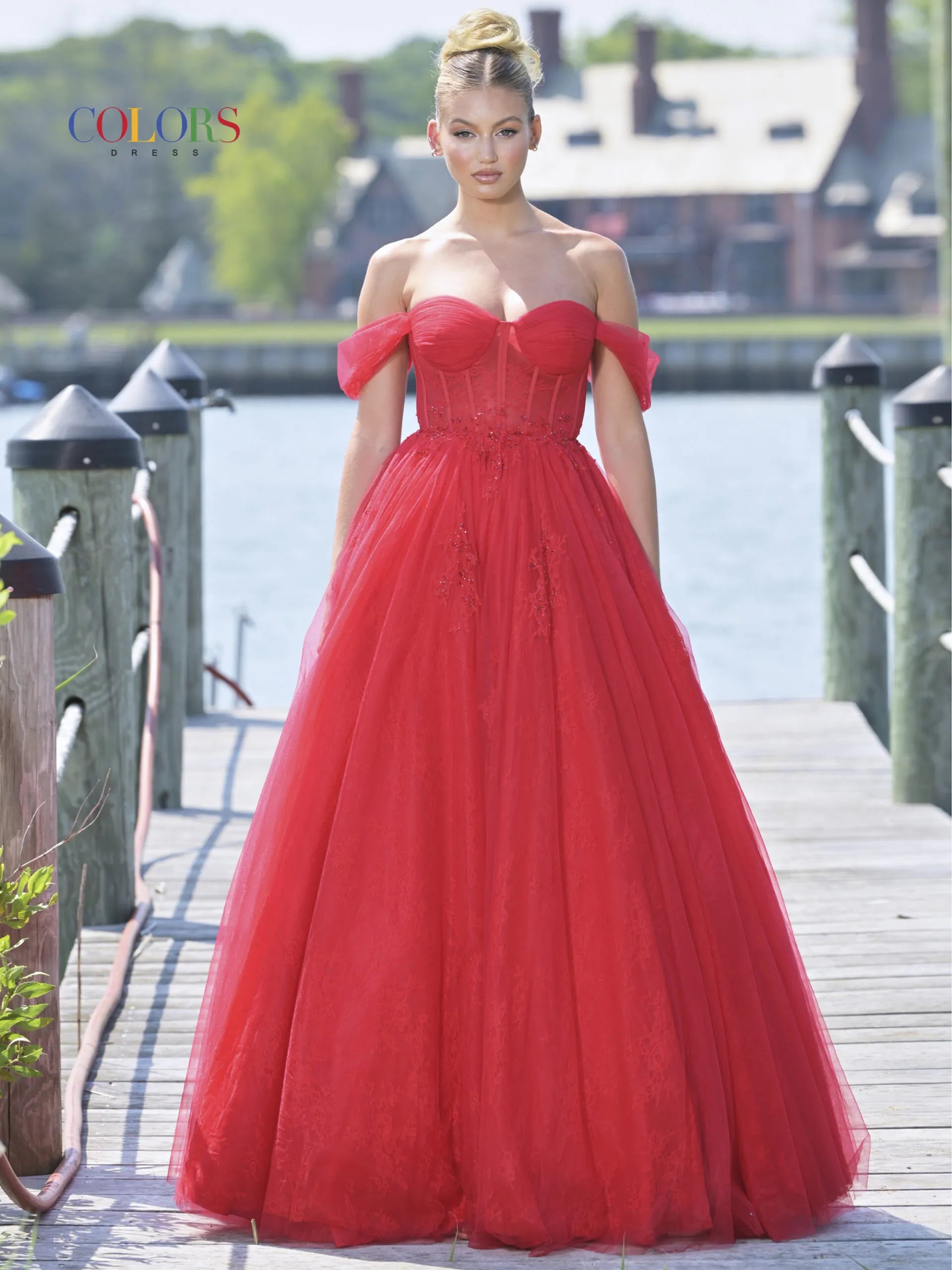 Puffy Red Tulle V Neck Long Prom Dresses, V Neck Red Formal Dresses, R –  Eip Collection