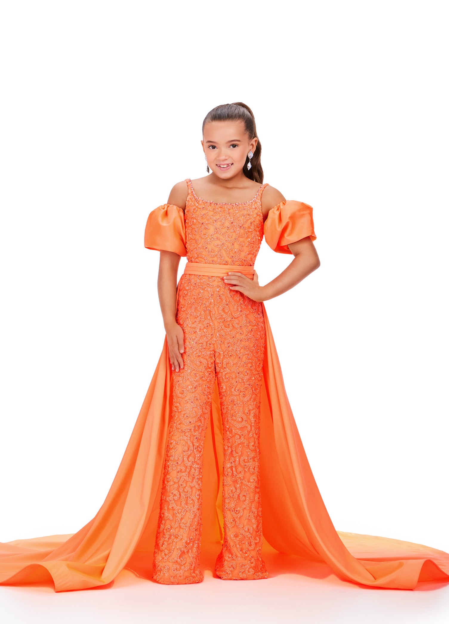Ashley Lauren Kids 8253 Size 12 Neon Orange Girls Pageant Jumpsuit Ruf –  Glass Slipper Formals