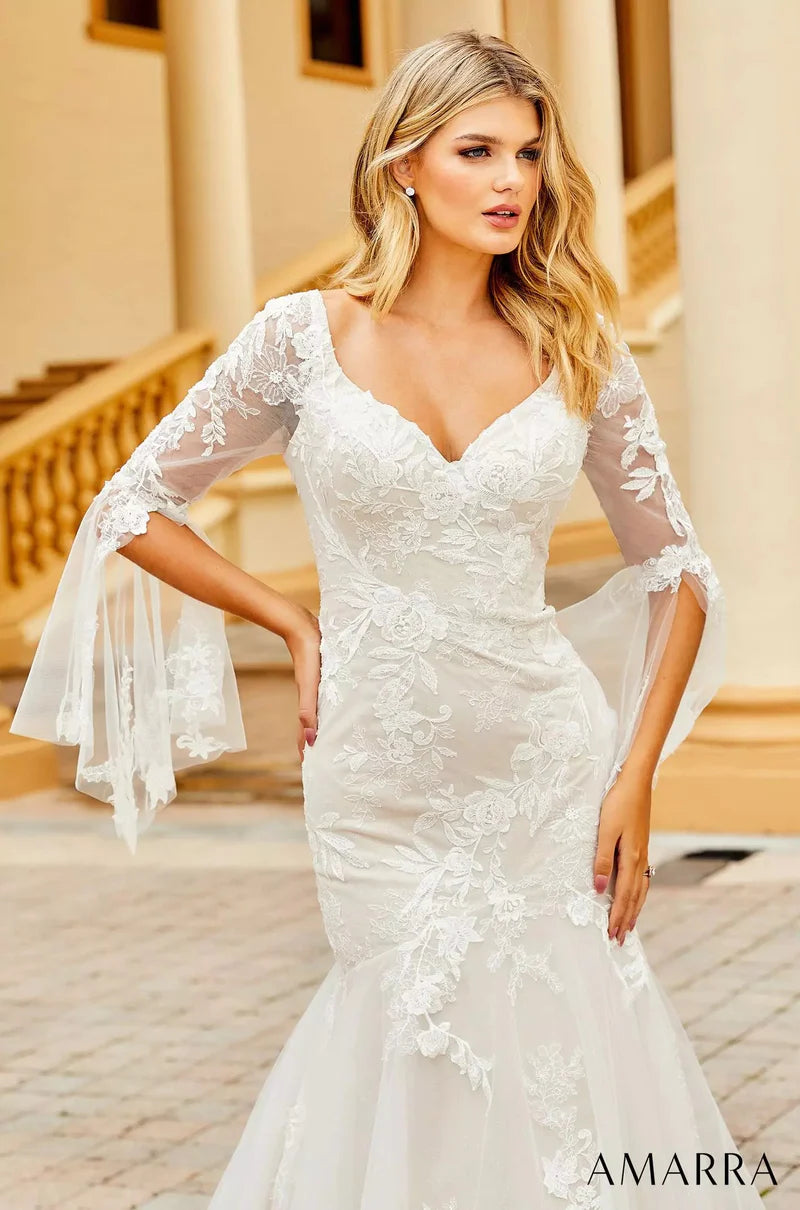 Aleksandra a traditional lace gown with sleeves - WED2B