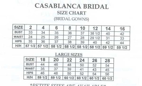 Casablanca Bridal Size Chart Glass Slipper Formals