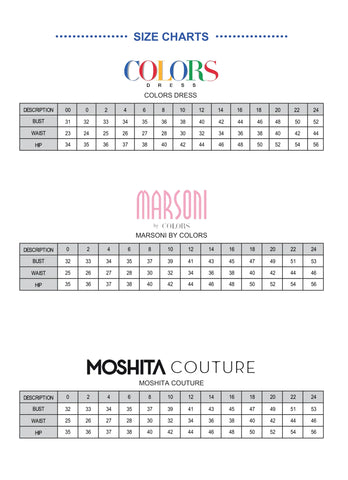 Colors Dress Size Chart Glass Slipper Formals