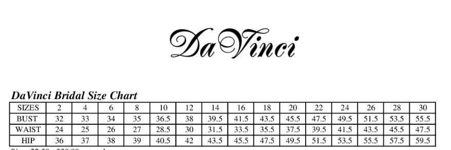 Davinci Bridal Size Chart Glass Slipper Formals