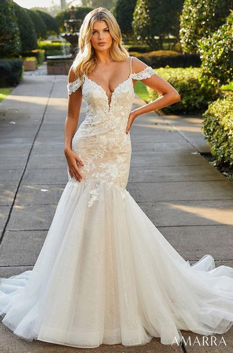 Amarra Bridal Sadie 84383 Fitted sheer lace wedding dress Bridal Gown –  Glass Slipper Formals