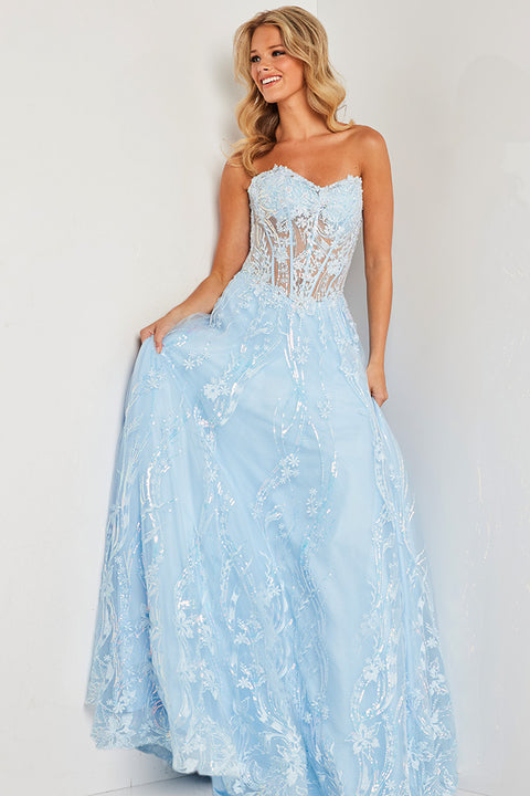Blue Jay Strapless Lace-Up Deep V Neck Satin Long Prom Dress with Slit –  Dreamdressy