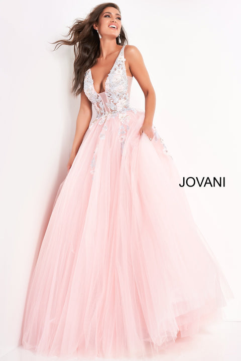 Viniodress Elegant Blush Lace Applique Prom Dress with Plunging V-Neck FD3468 Custom Colors / US4