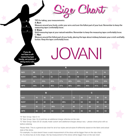 JVN by Jovani Size Chart Glass Slipper Formals