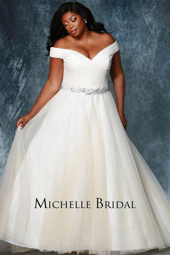 Michelle Bridal For Sydney's Closet MB2219 A-Line Silhouette Strapless  Optional Straps Covered In Lace To Match Bodice Sweetheart Neckline Beaded