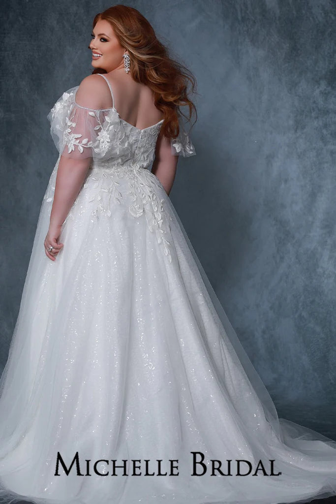 Michelle Bridal For Sydney's Closet MB2219 A-Line Silhouette Strapless  Optional Straps Covered In Lace To Match Bodice Sweetheart Neckline Beaded