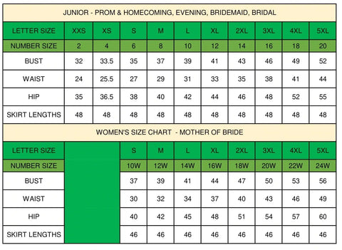 Nox Anabel Size Chart Glass Slipper Formals