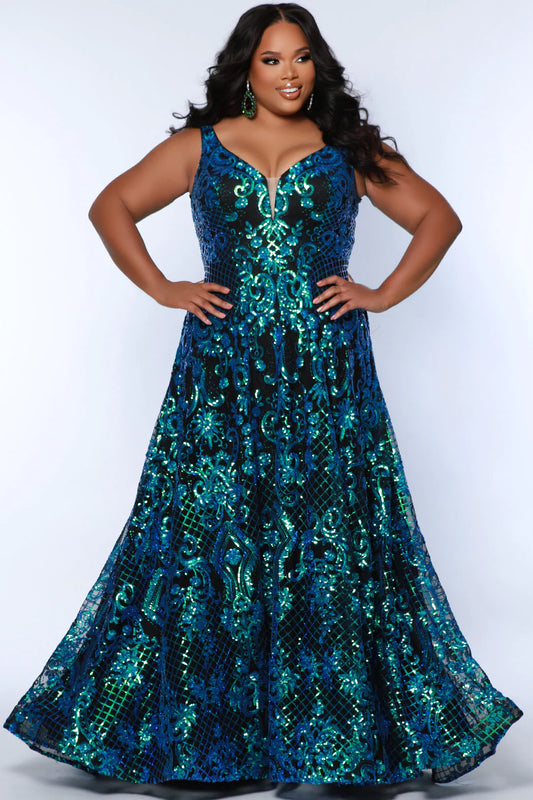Sydneys Closet SC7366 Long Prom Dress Fitted Plus Size Sequin