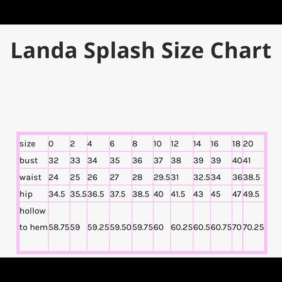 Splash Prom by Landa Size Charts Glass Slipper Formals