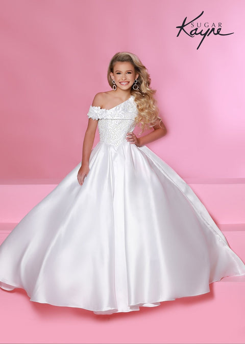 Sugar Kayne Long Girls One Shoulder Ballgown Dress