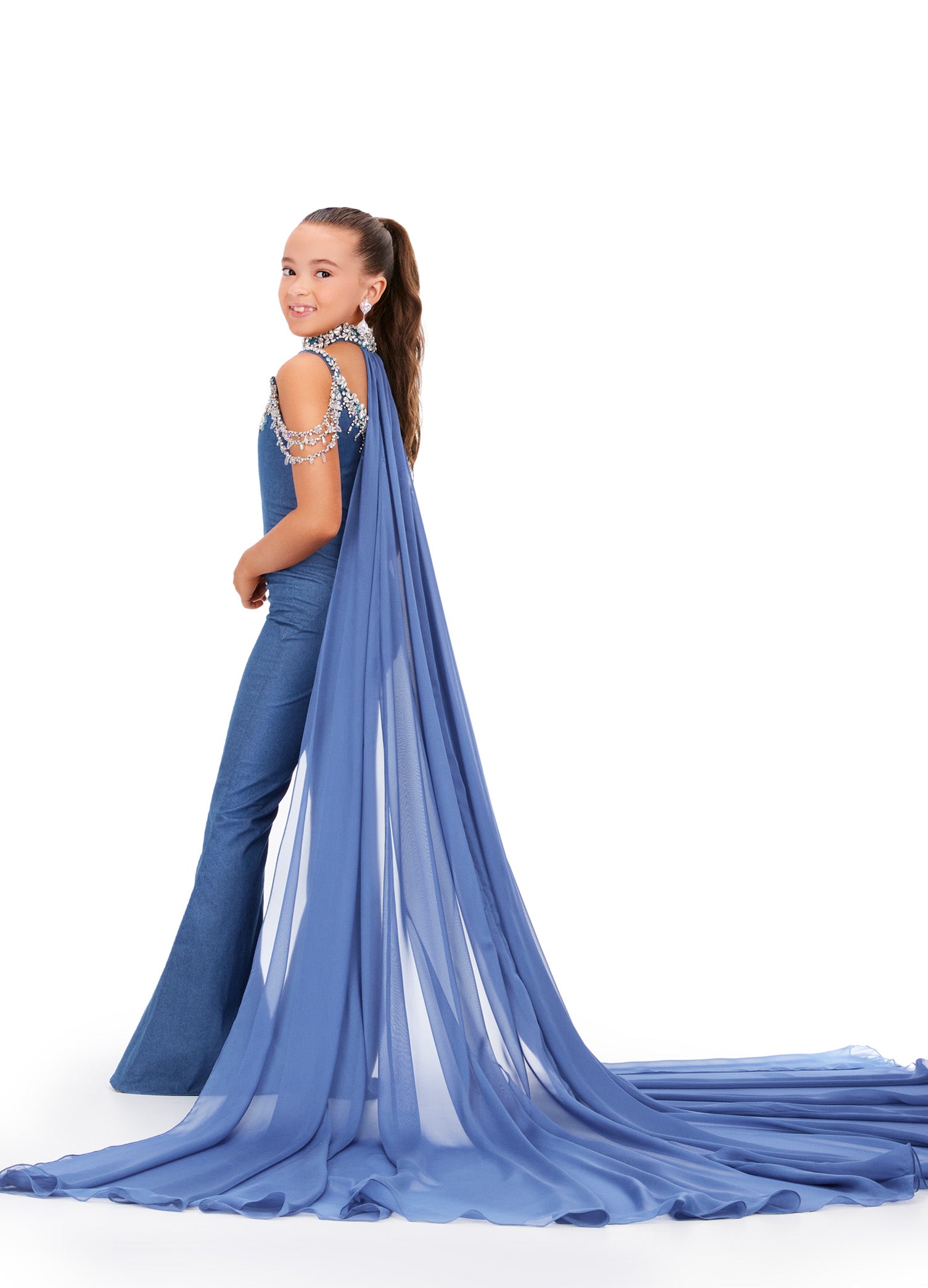 Sugar Kayne C345 Girls Pageant Jumpsuit Bell Bottom One Shoulder Bows –  Glass Slipper Formals