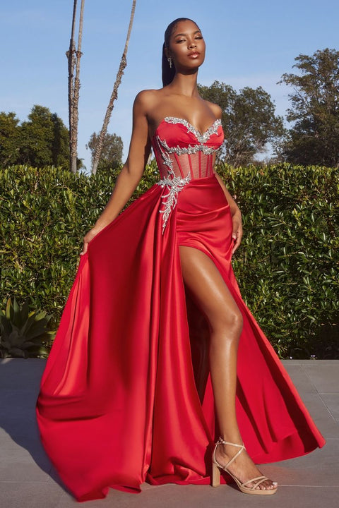 Ladivine CD283 Long Satin Fitted Maxi Slit Prom Dress Corset Crystal F –  Glass Slipper Formals
