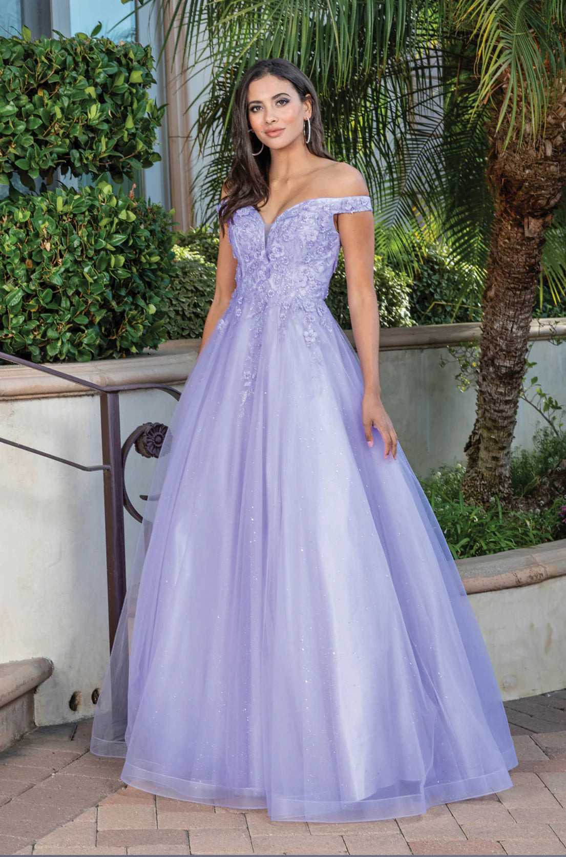 Purple Tulle Long A-Line Prom Dress, Off Shoulder Evening Dress US 6 / Purple